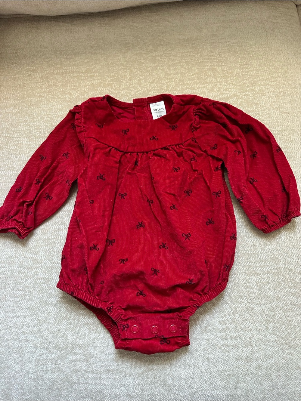 Carter's Red Long-Sleeve Bow Print Baby One-Piece